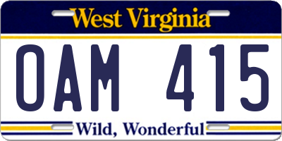 WV license plate OAM415