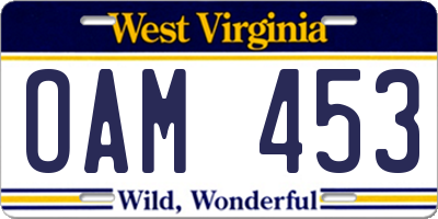 WV license plate OAM453