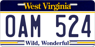 WV license plate OAM524