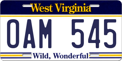 WV license plate OAM545