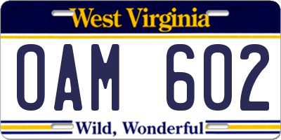 WV license plate OAM602