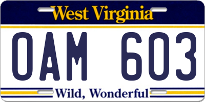 WV license plate OAM603
