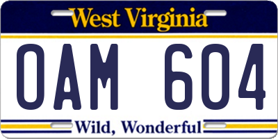 WV license plate OAM604