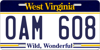 WV license plate OAM608