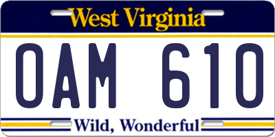 WV license plate OAM610
