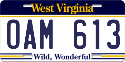 WV license plate OAM613
