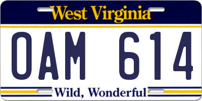 WV license plate OAM614
