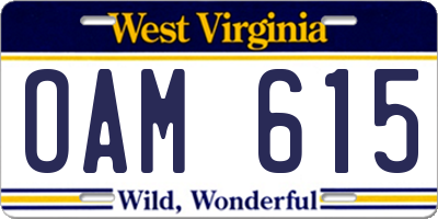WV license plate OAM615