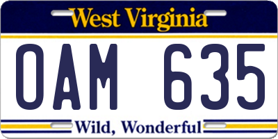 WV license plate OAM635