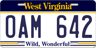 WV license plate OAM642