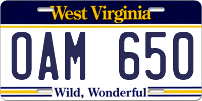 WV license plate OAM650