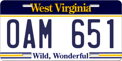 WV license plate OAM651