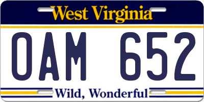 WV license plate OAM652