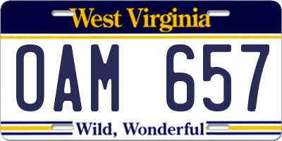WV license plate OAM657