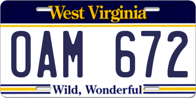 WV license plate OAM672