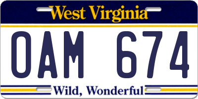 WV license plate OAM674