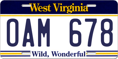 WV license plate OAM678