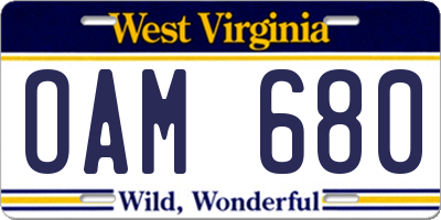 WV license plate OAM680