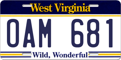 WV license plate OAM681