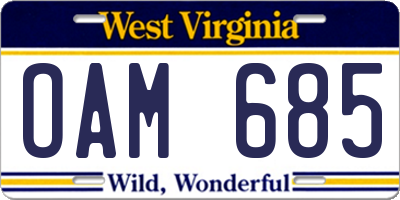 WV license plate OAM685
