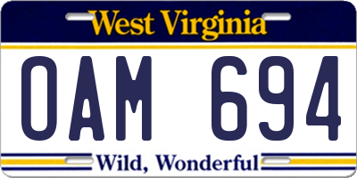 WV license plate OAM694