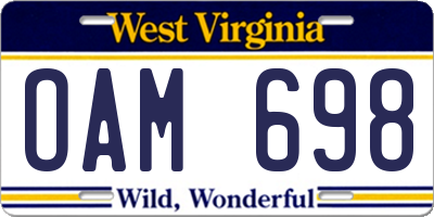 WV license plate OAM698