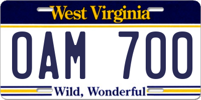 WV license plate OAM700