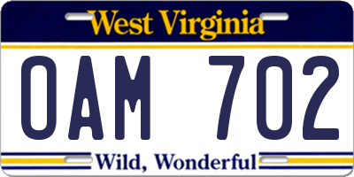 WV license plate OAM702