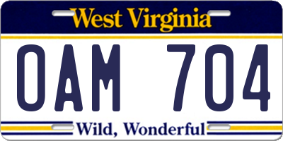 WV license plate OAM704