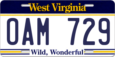 WV license plate OAM729