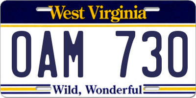 WV license plate OAM730
