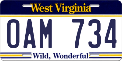 WV license plate OAM734