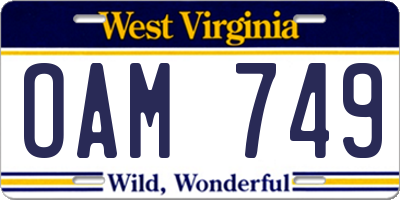 WV license plate OAM749