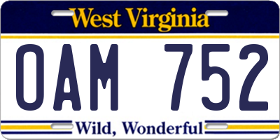 WV license plate OAM752