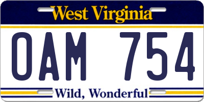 WV license plate OAM754