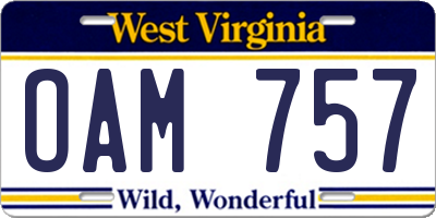 WV license plate OAM757