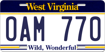 WV license plate OAM770
