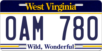 WV license plate OAM780