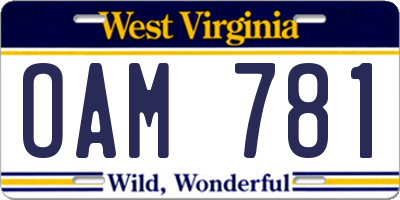 WV license plate OAM781