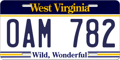 WV license plate OAM782