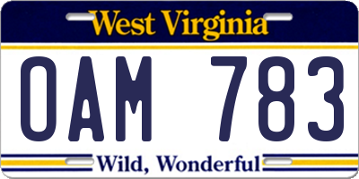 WV license plate OAM783