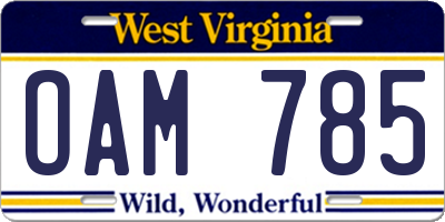 WV license plate OAM785