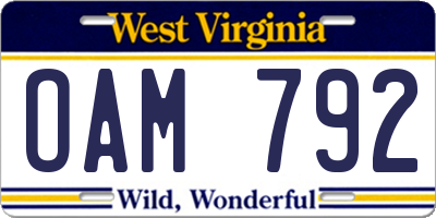 WV license plate OAM792