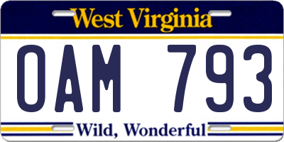 WV license plate OAM793