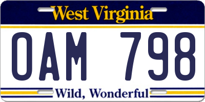 WV license plate OAM798