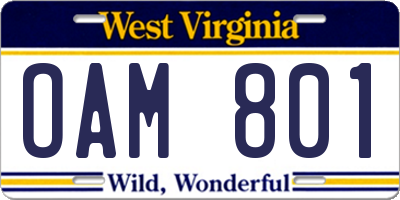 WV license plate OAM801