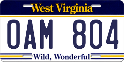 WV license plate OAM804