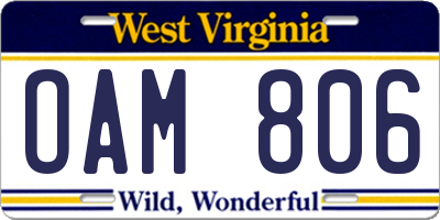 WV license plate OAM806