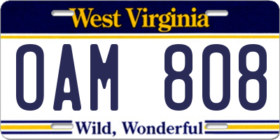 WV license plate OAM808