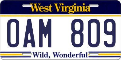 WV license plate OAM809